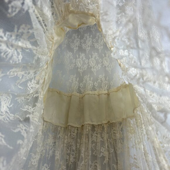 Ladies drop waist dress buttercream medium maxi lace sheer whimsy capsule fairy - Picture 5 of 13